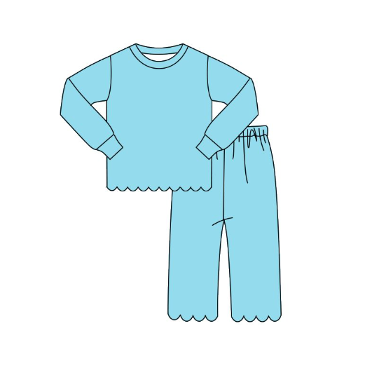 GLP3297 pre order Solid color blue-green wavy lace long-sleeved trouser suit
