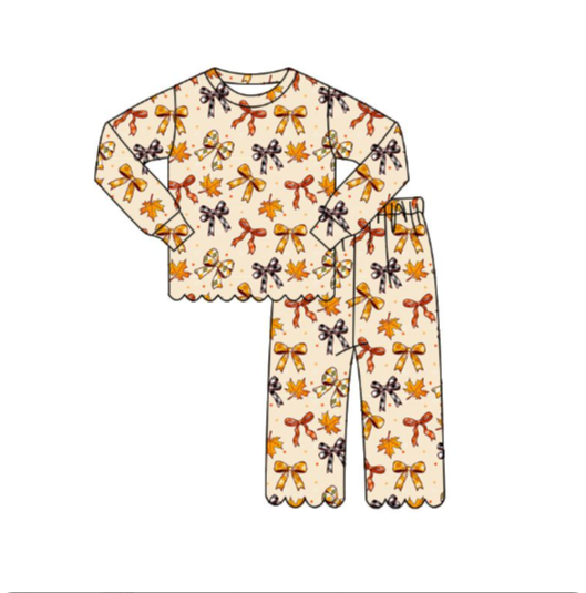 GLP3303  pre order Leaf, checkered, bow, polka dot, wavy lace long-sleeved trouser suit