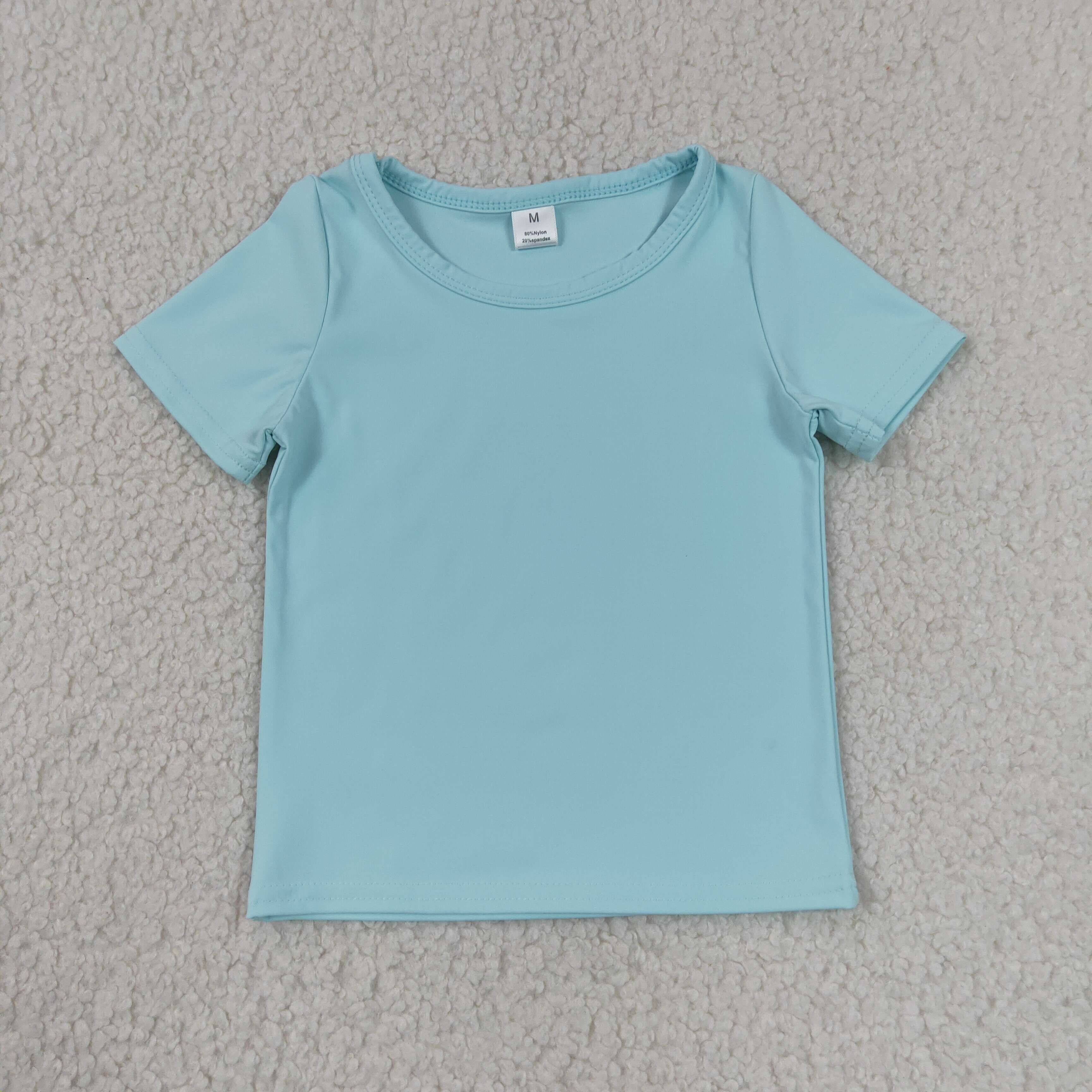 GT1631 Light Blue solid Print girl short sleeve athletic yoga top