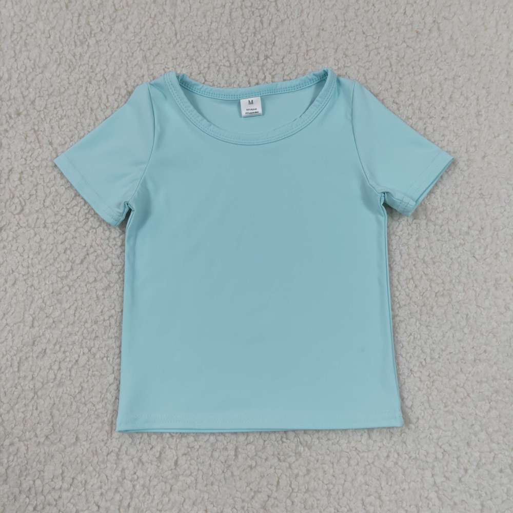 GT1631 Light Blue solid Print girl short sleeve athletic yoga top