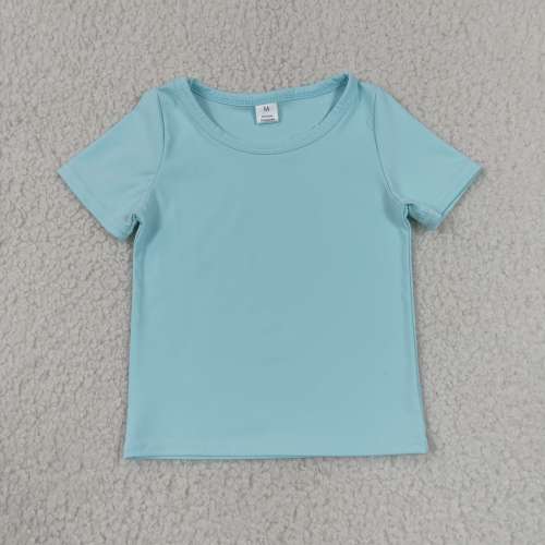 GT1631 Light Blue solid Print girl short sleeve athletic yoga top