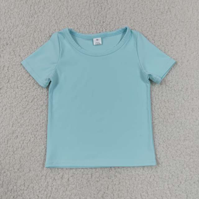 GT1631 Light Blue solid Print girl short sleeve athletic yoga top