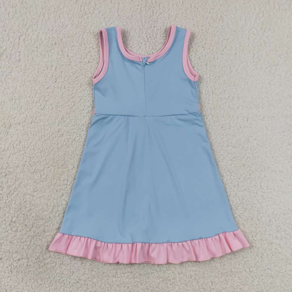GSD4129  RTS Solid pink with blue solid active girl yoga dress