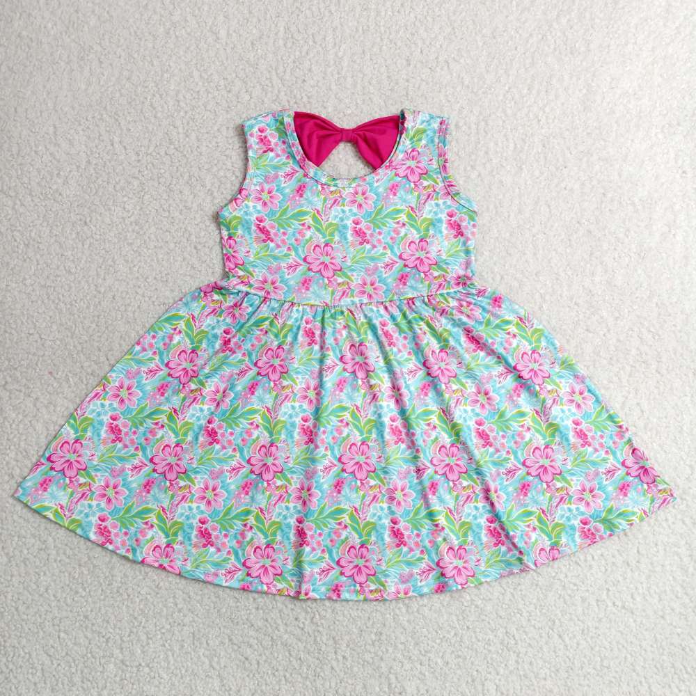 GSD3863 RTS Flowers leaves bows girl summer dress