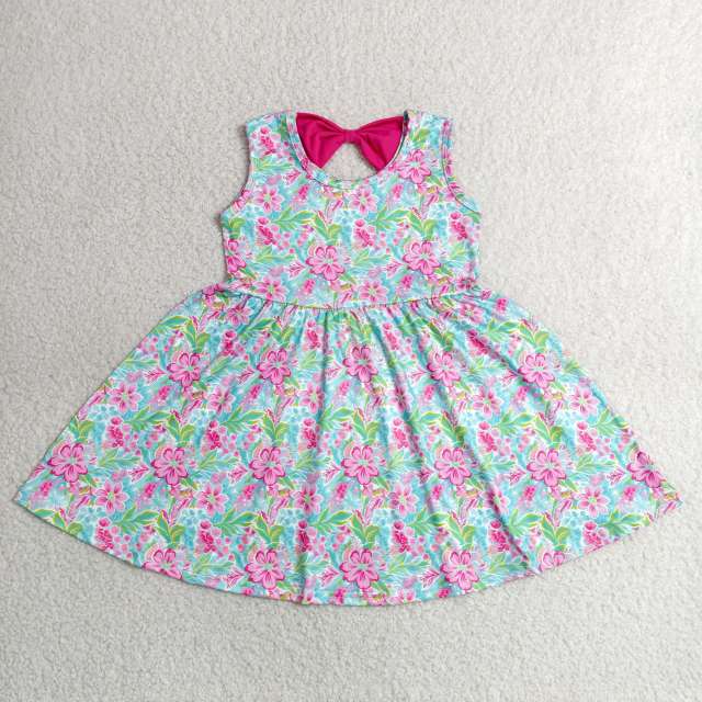 GSD3863 RTS Flowers leaves bows girl summer dress