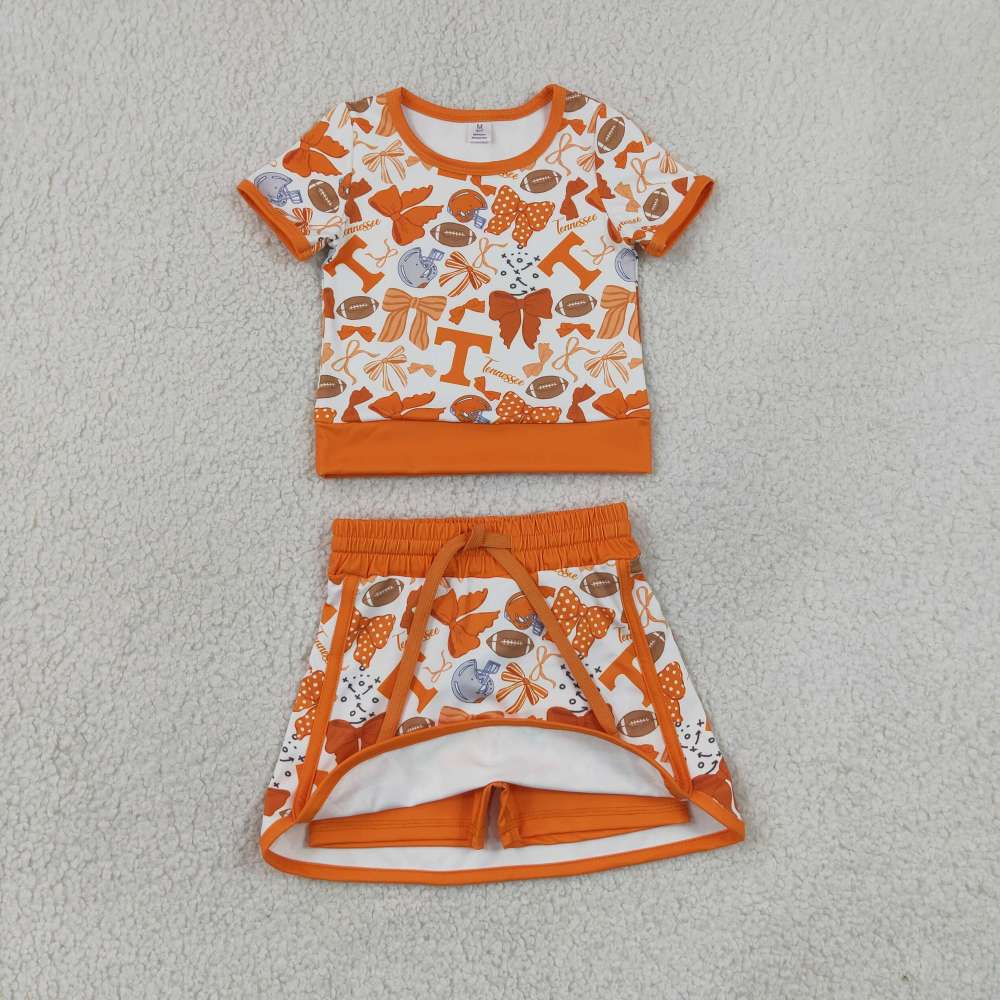 GSD4181  orange team T cheer team print active girl yoga skirt dress
