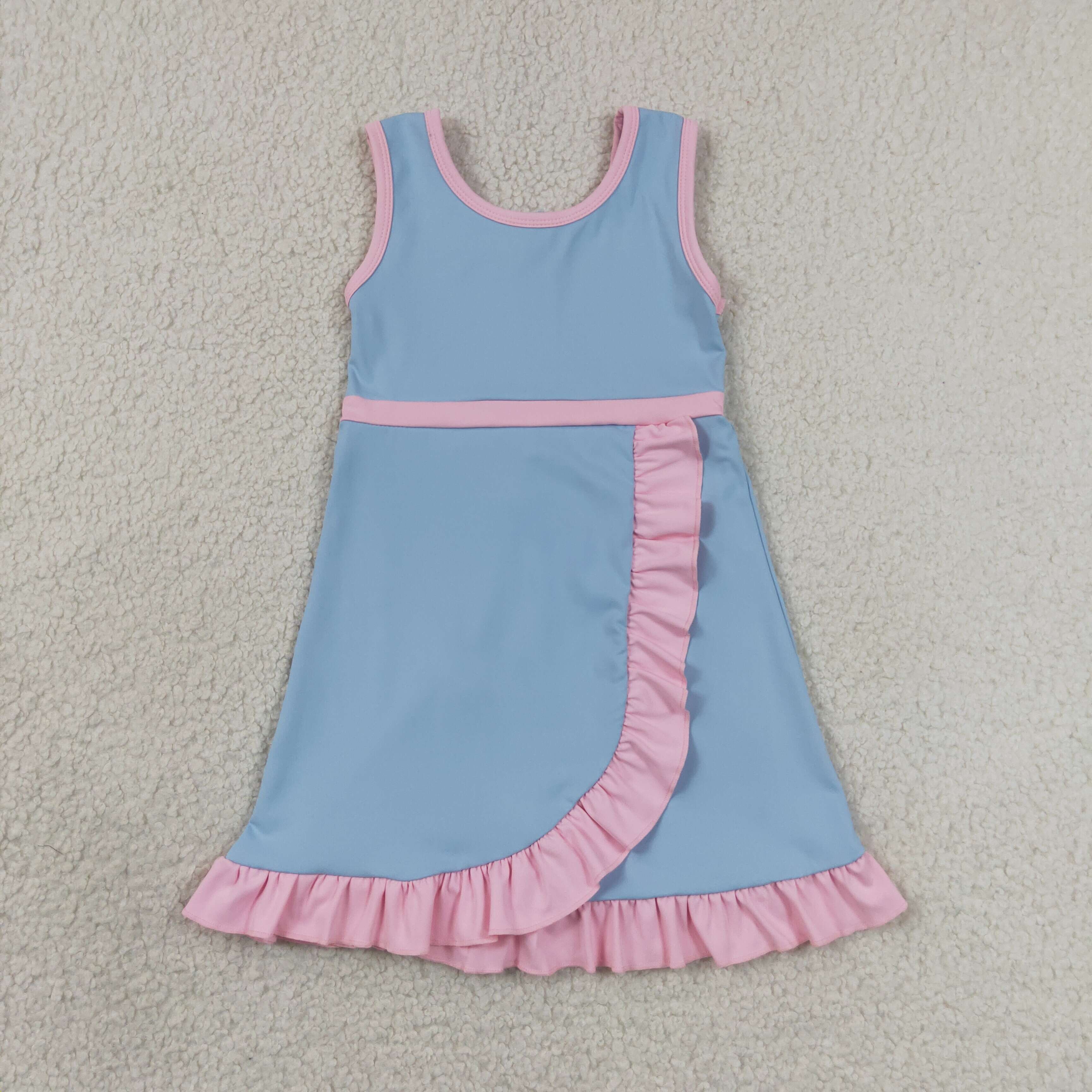 GSD4129  RTS Solid pink with blue solid active girl yoga dress