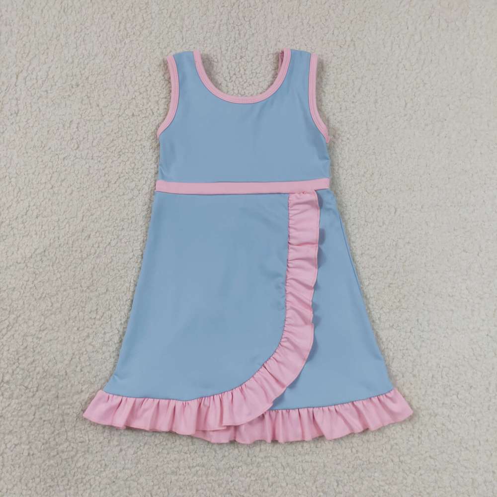 GSD4129  RTS Solid pink with blue solid active girl yoga dress