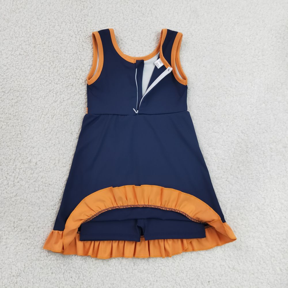 GSD4131 RTS NAVY Orange solid active girl yoga dress