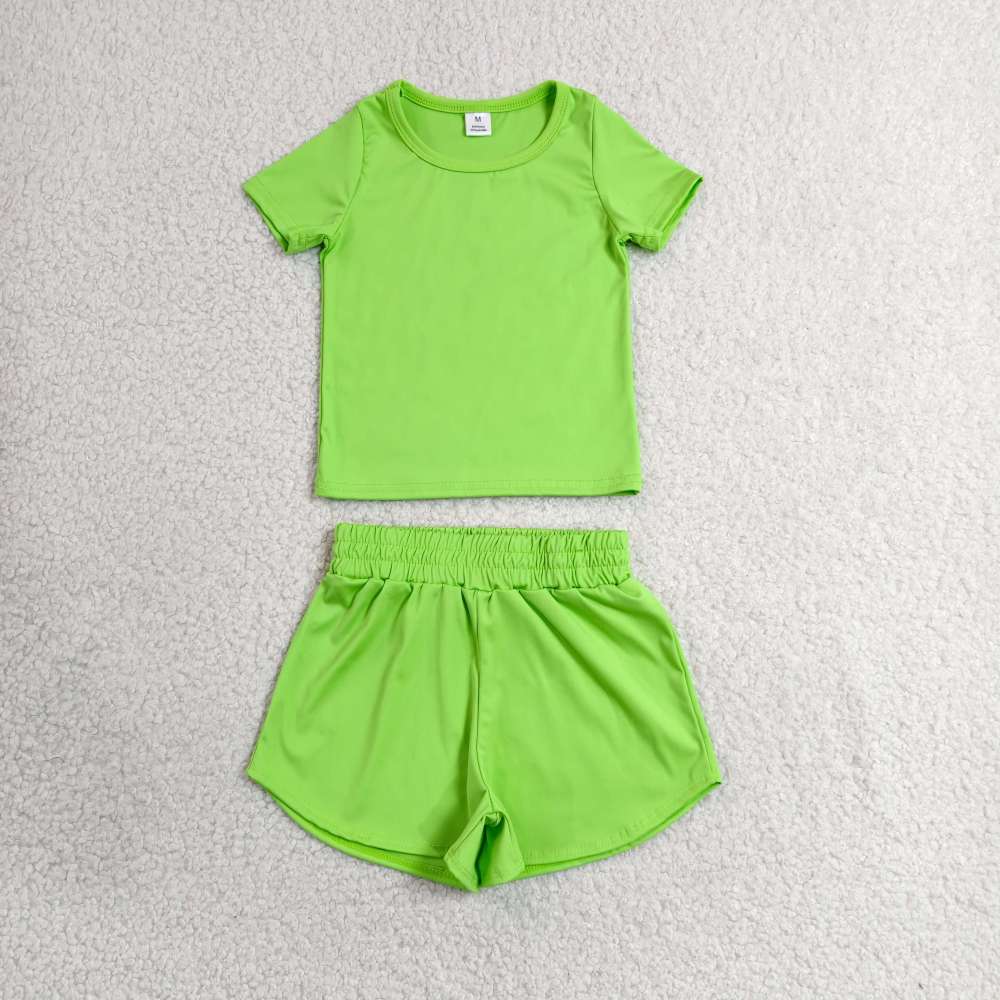 GSSO3767  green Print Short sleeve girl  summer athletic outfits