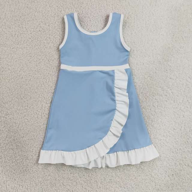 GSD4124  RTS Blue white with blue solid active girl yoga dress