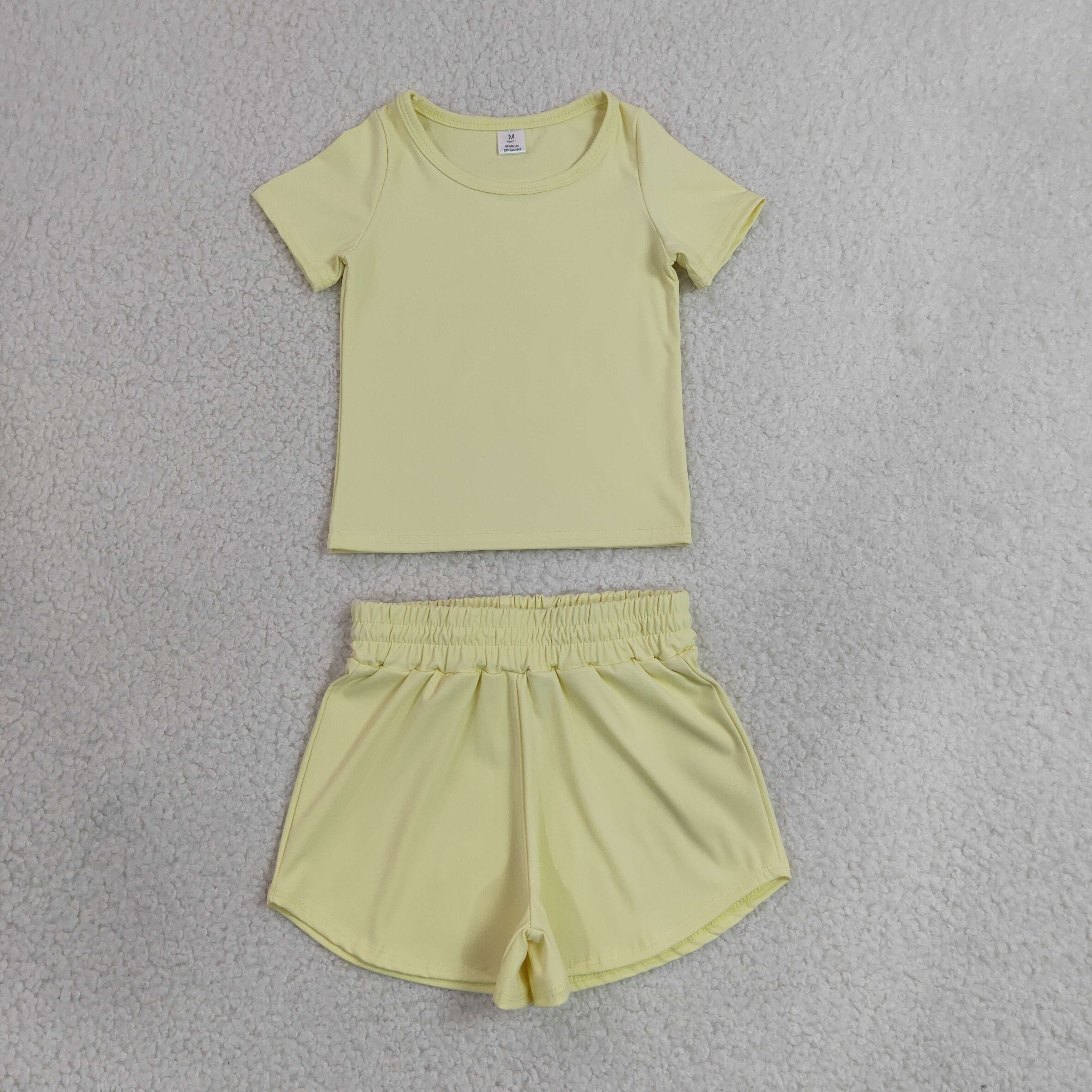 GSSO3763  light yellow Print Short sleeve girl  summer athletic outfits