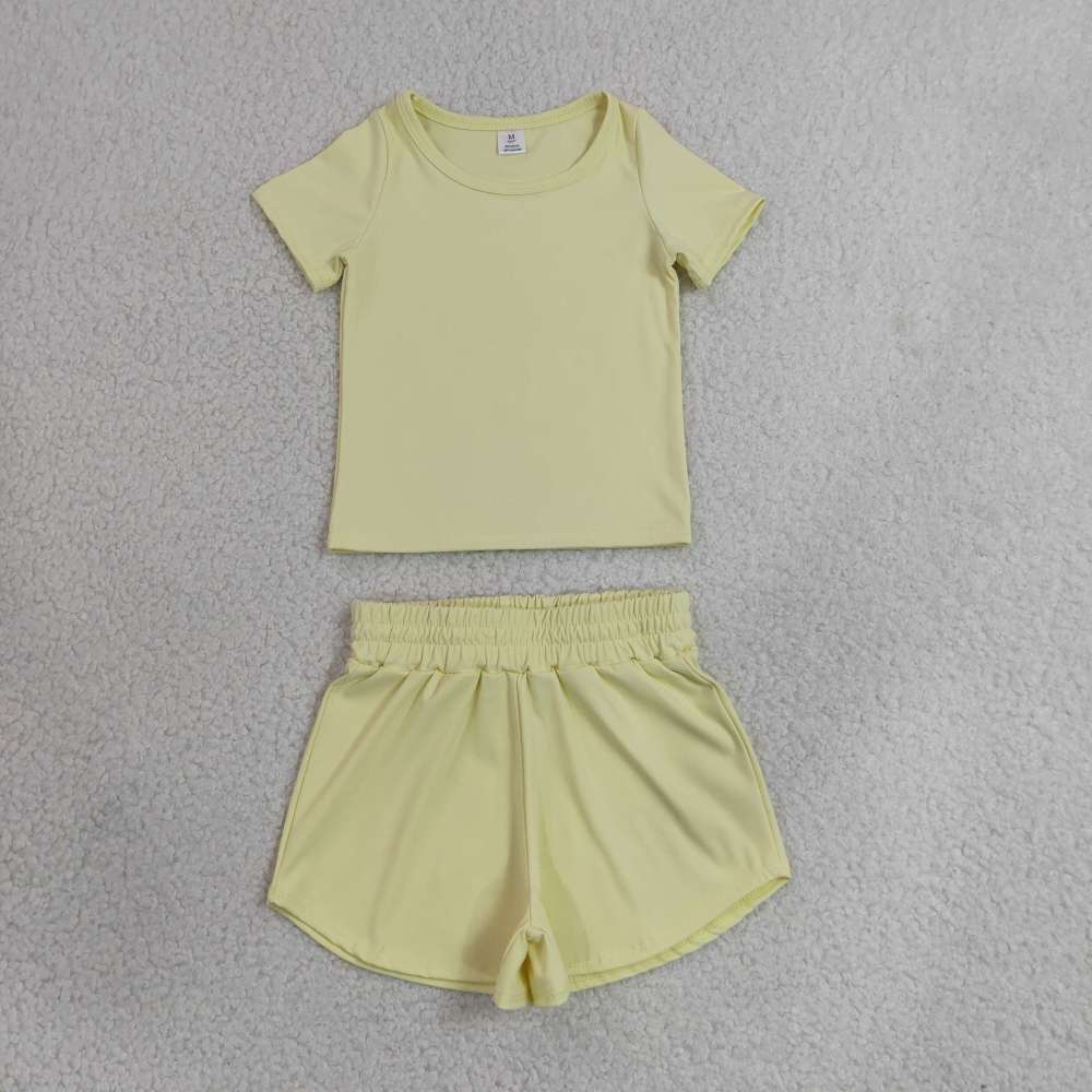 GSSO3763  light yellow Print Short sleeve girl  summer athletic outfits