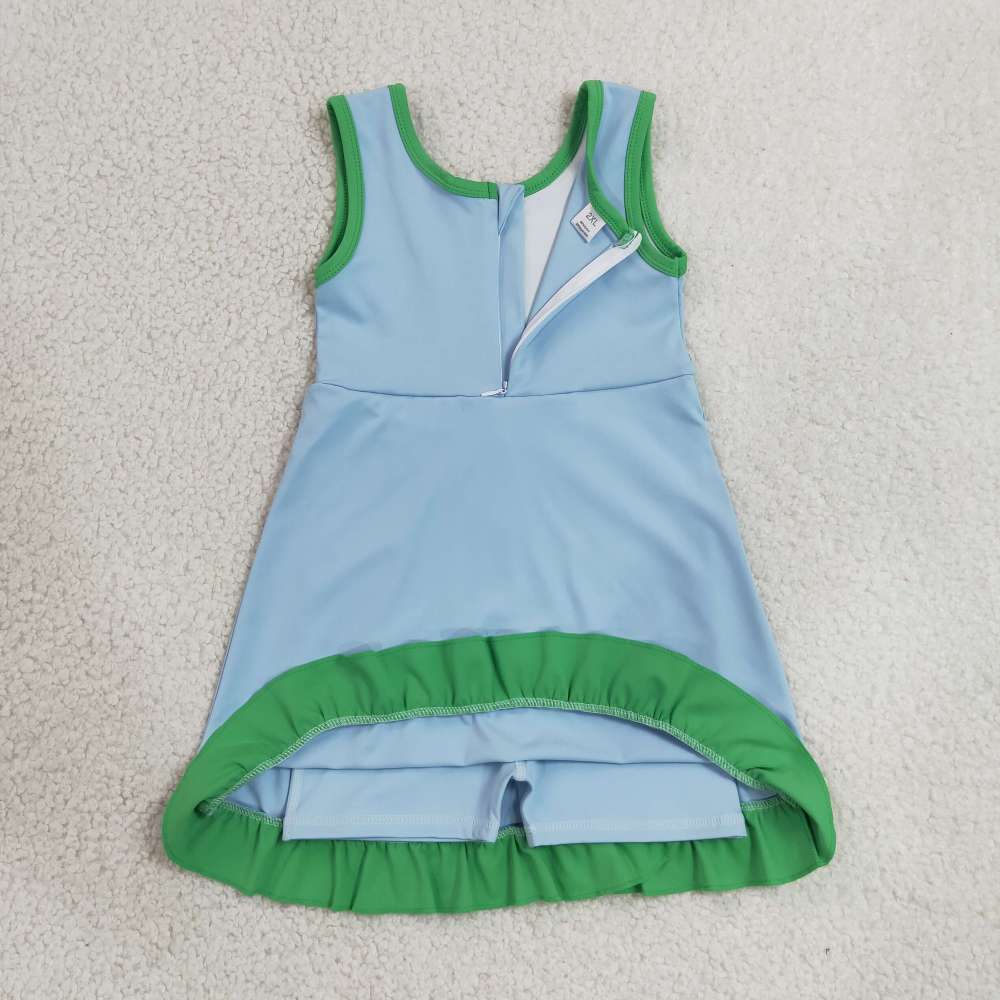 GSD4136 RTS Blue green  solid active girl yoga dress
