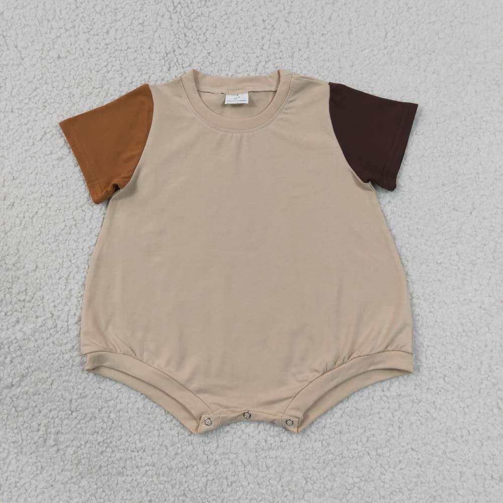 SR4157 Baby Brown patchwork short sleeve Rompers