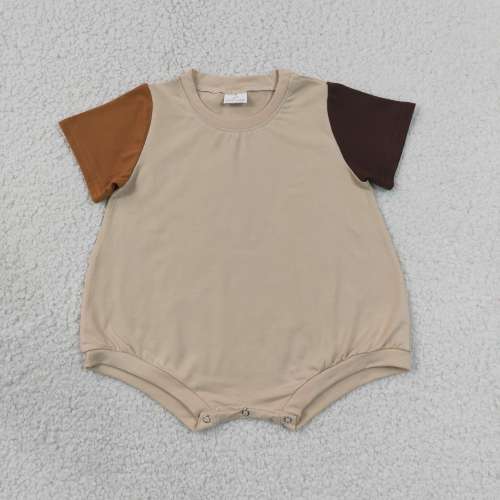 SR4157 Baby Brown patchwork short sleeve Rompers