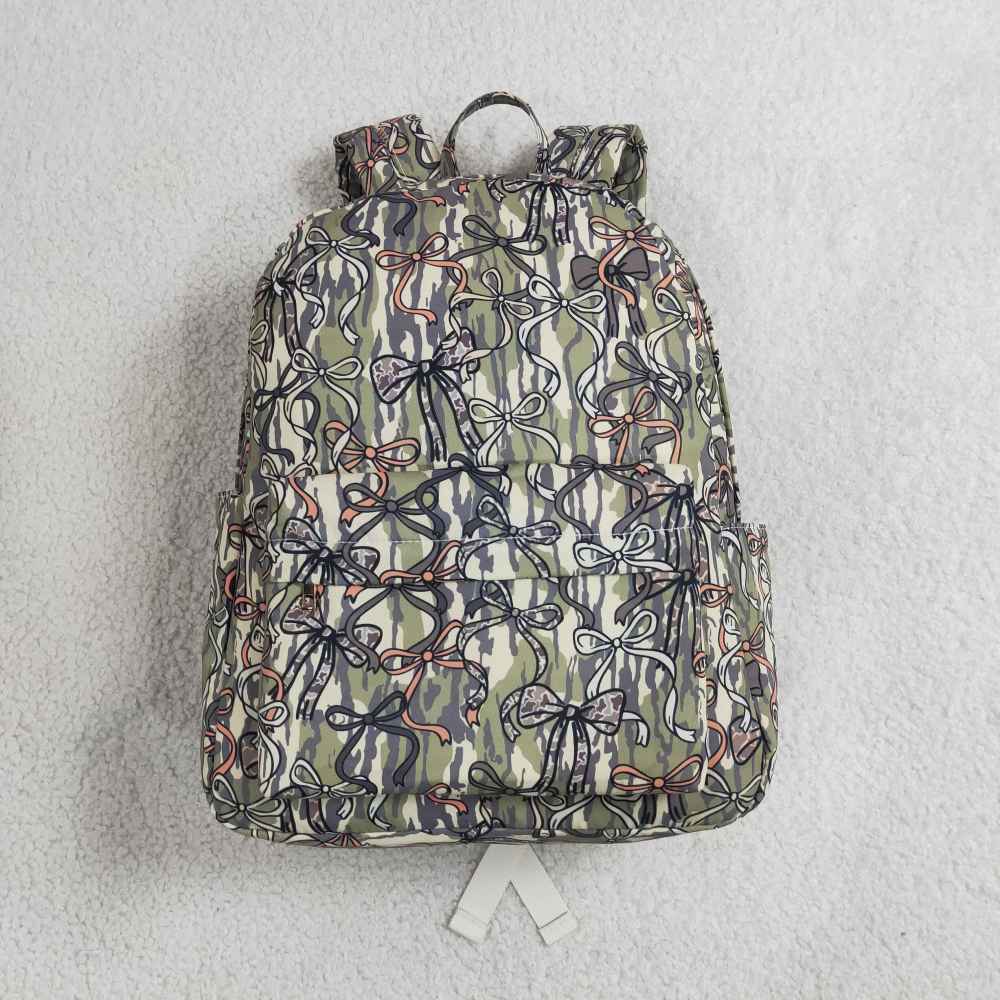 BA0394 camo green bows print kids backpack