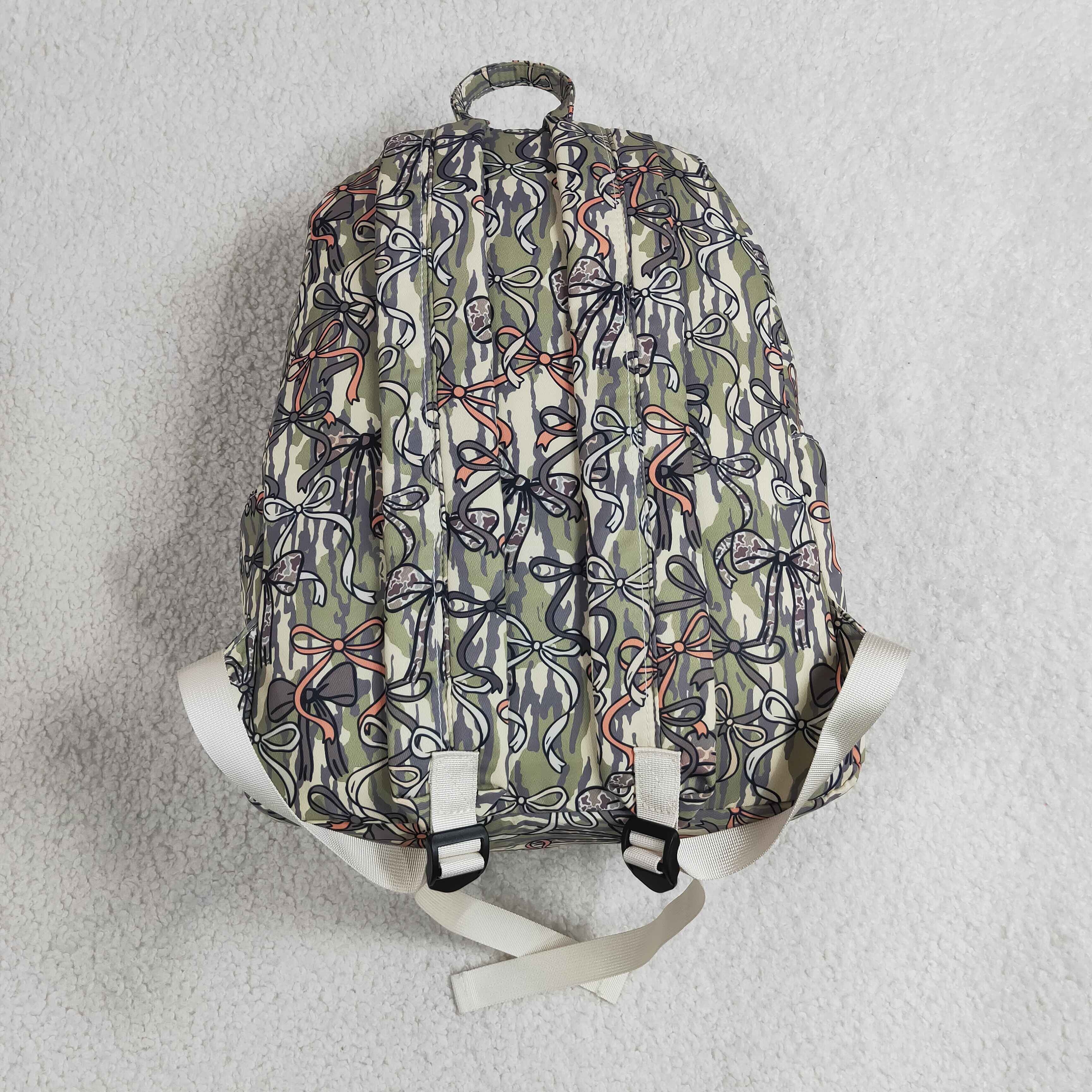 BA0394 camo green bows print kids backpack