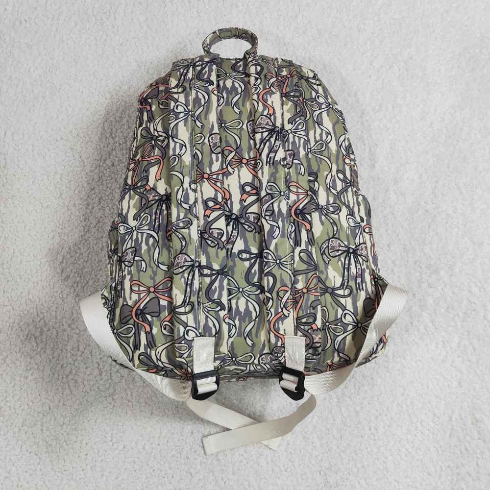 BA0394 camo green bows print kids backpack