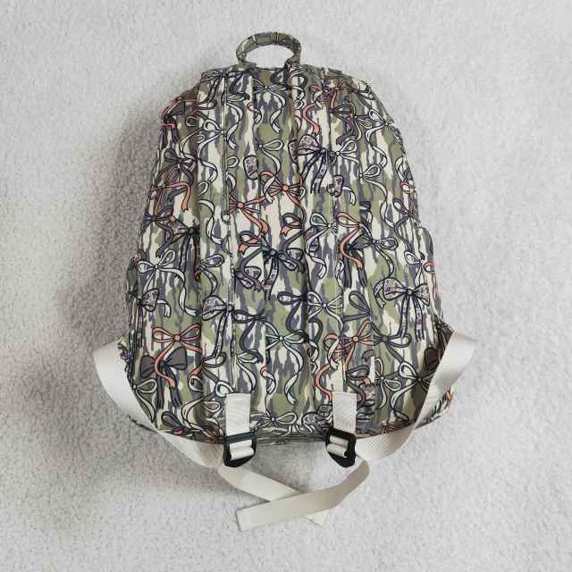 BA0394 camo green bows print kids backpack