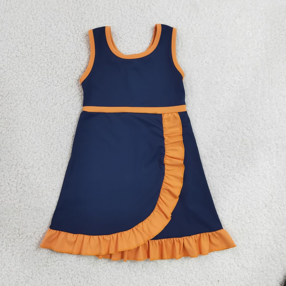 GSD4131 RTS NAVY Orange solid active girl yoga dress