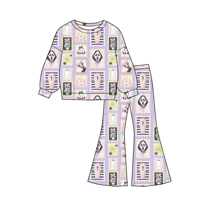 Baby Girls Spider Ghosts Shirt Top Flare Pant Halloween Clothes Sets Preorder