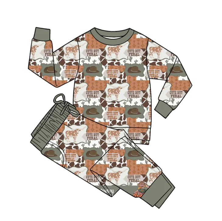 Baby Boys Horses Cactus Cows Top Pockets Jogger Western Clothes Sets Preorder