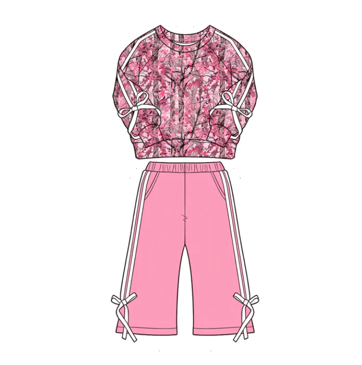 Baby Girls Leaves Camo Shirt Top Pockets Flare Pant Fall Clothes Sets Preorder