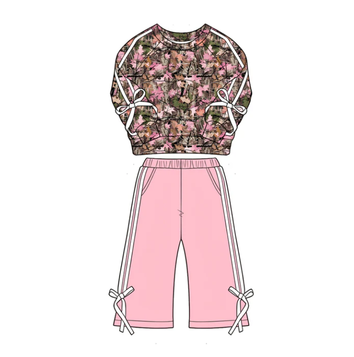 Baby Girls Leaves Camo Shirt Top Pockets Flare Pant Fall Clothes Sets Preorder