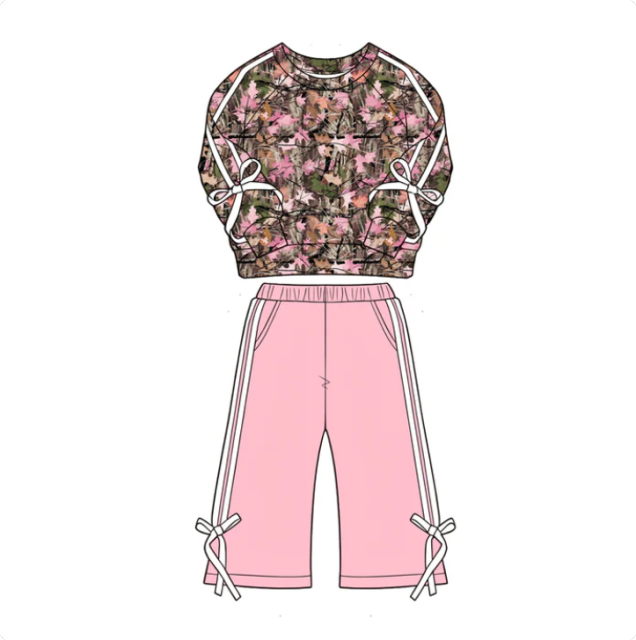 Baby Girls Leaves Camo Shirt Top Pockets Flare Pant Fall Clothes Sets Preorder