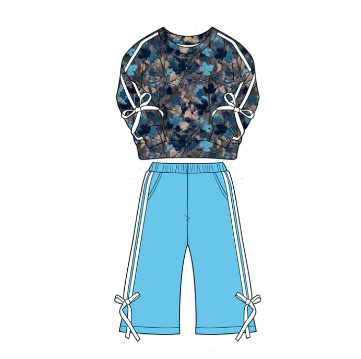 Baby Girls Leaves Camo Shirt Top Pockets Flare Pant Fall Clothes Sets Preorder