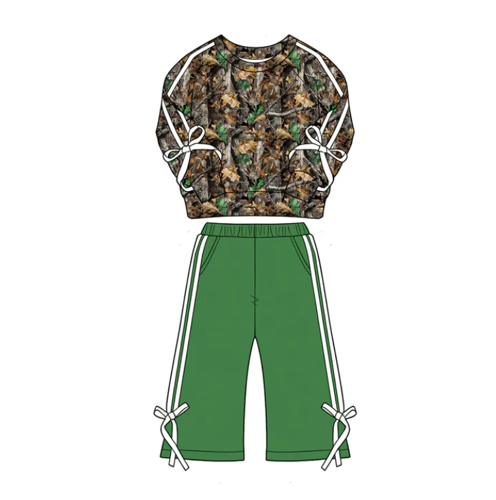 Baby Girls Leaves Camo Shirt Top Pockets Flare Pant Fall Clothes Sets Preorder