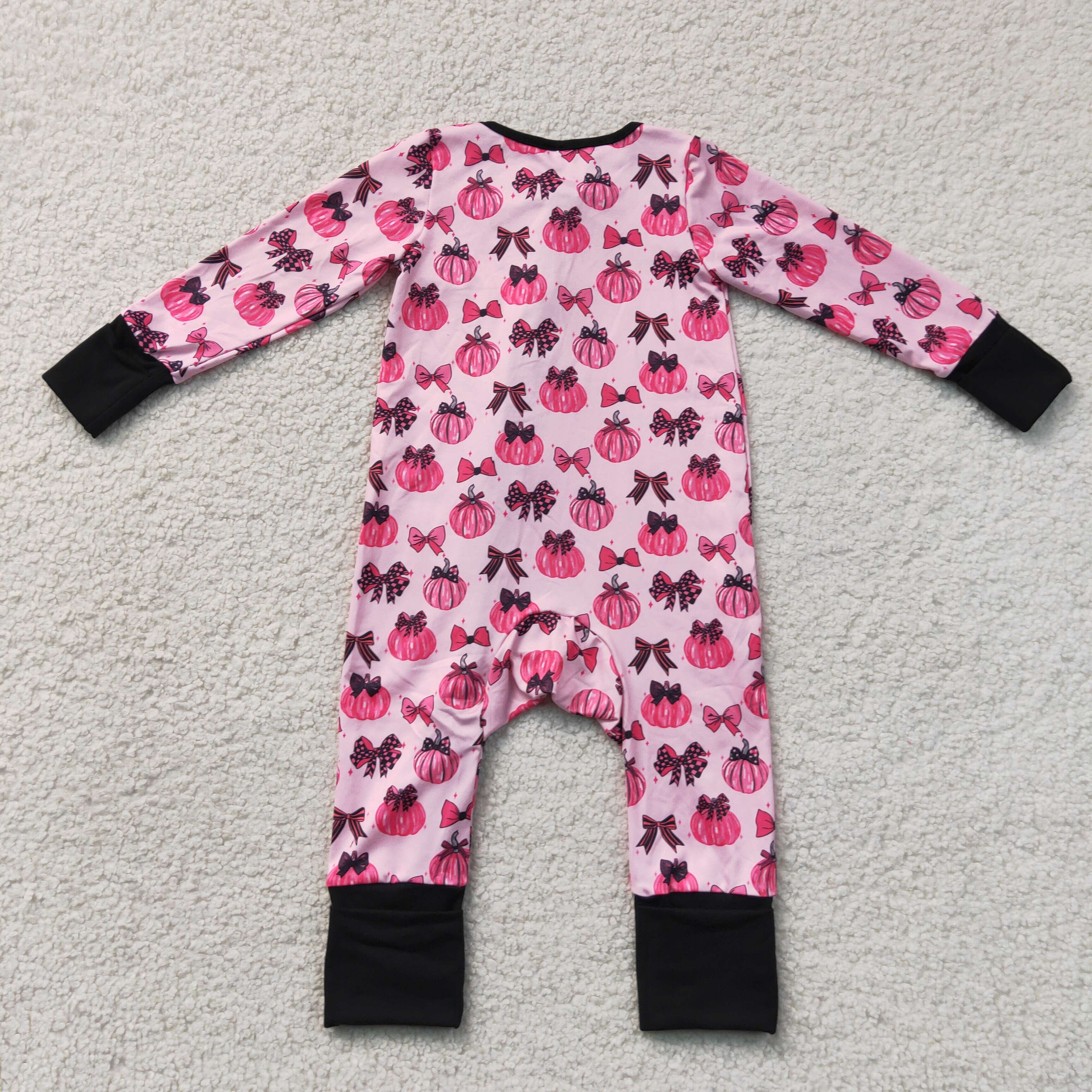 LR3069   Baby Hot Pink pumpkin bows long sleeve Rompers