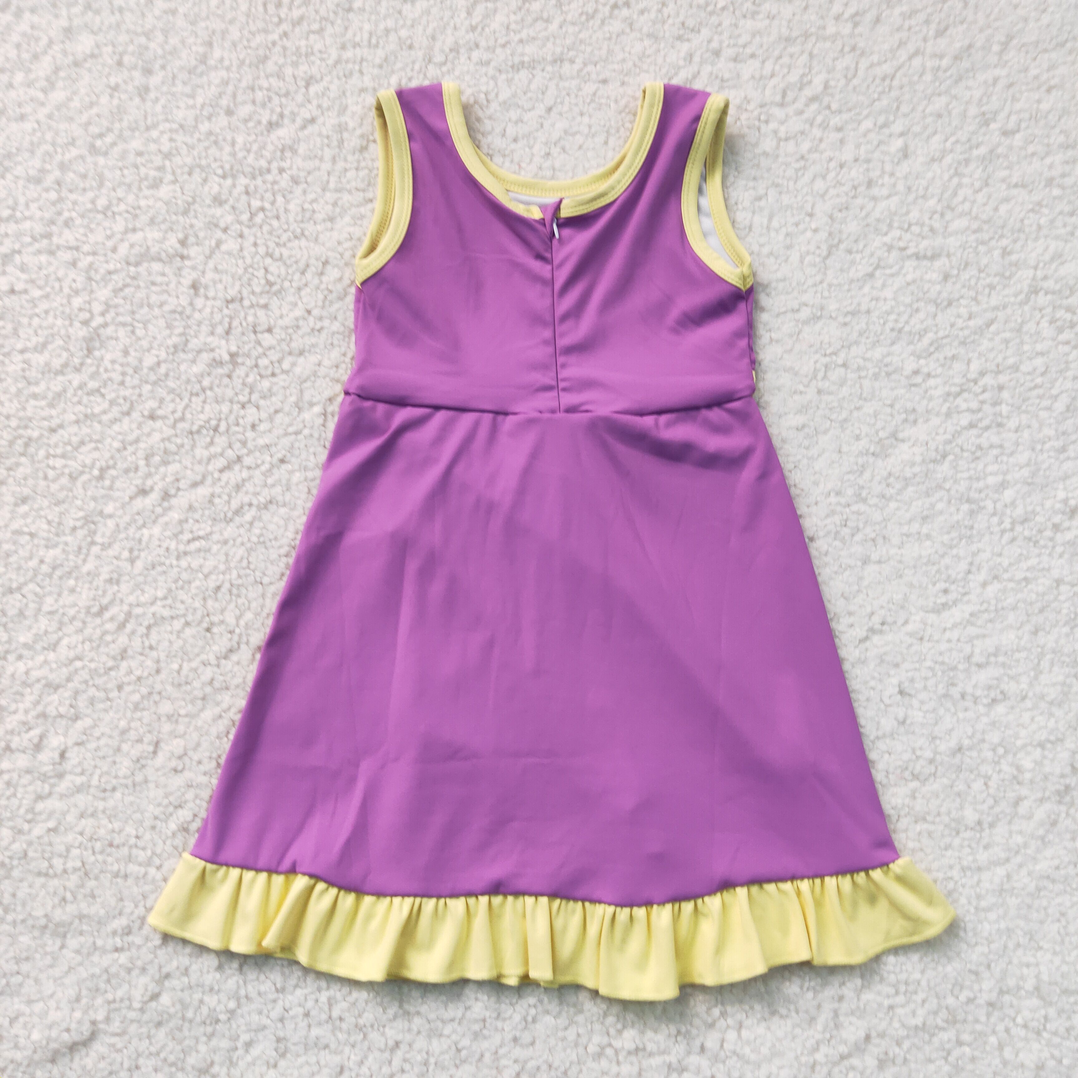 GSD4147 RTS Yellow purple trim print active girl yoga dress