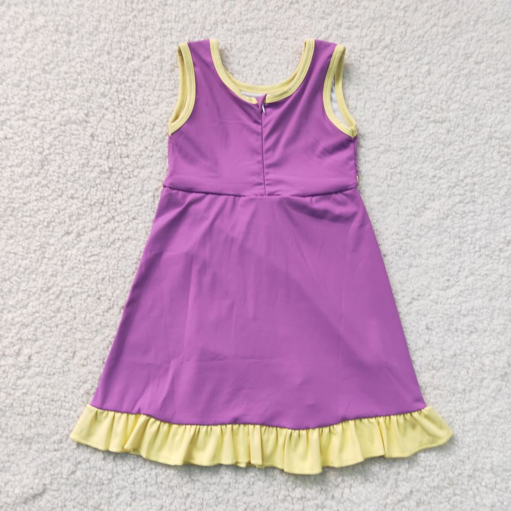 GSD4147 RTS Yellow purple trim print active girl yoga dress