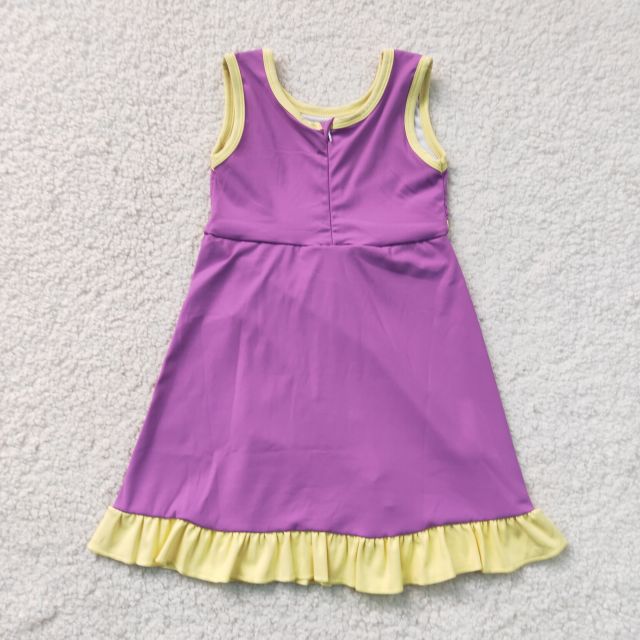 GSD4147 RTS Yellow purple trim print active girl yoga dress