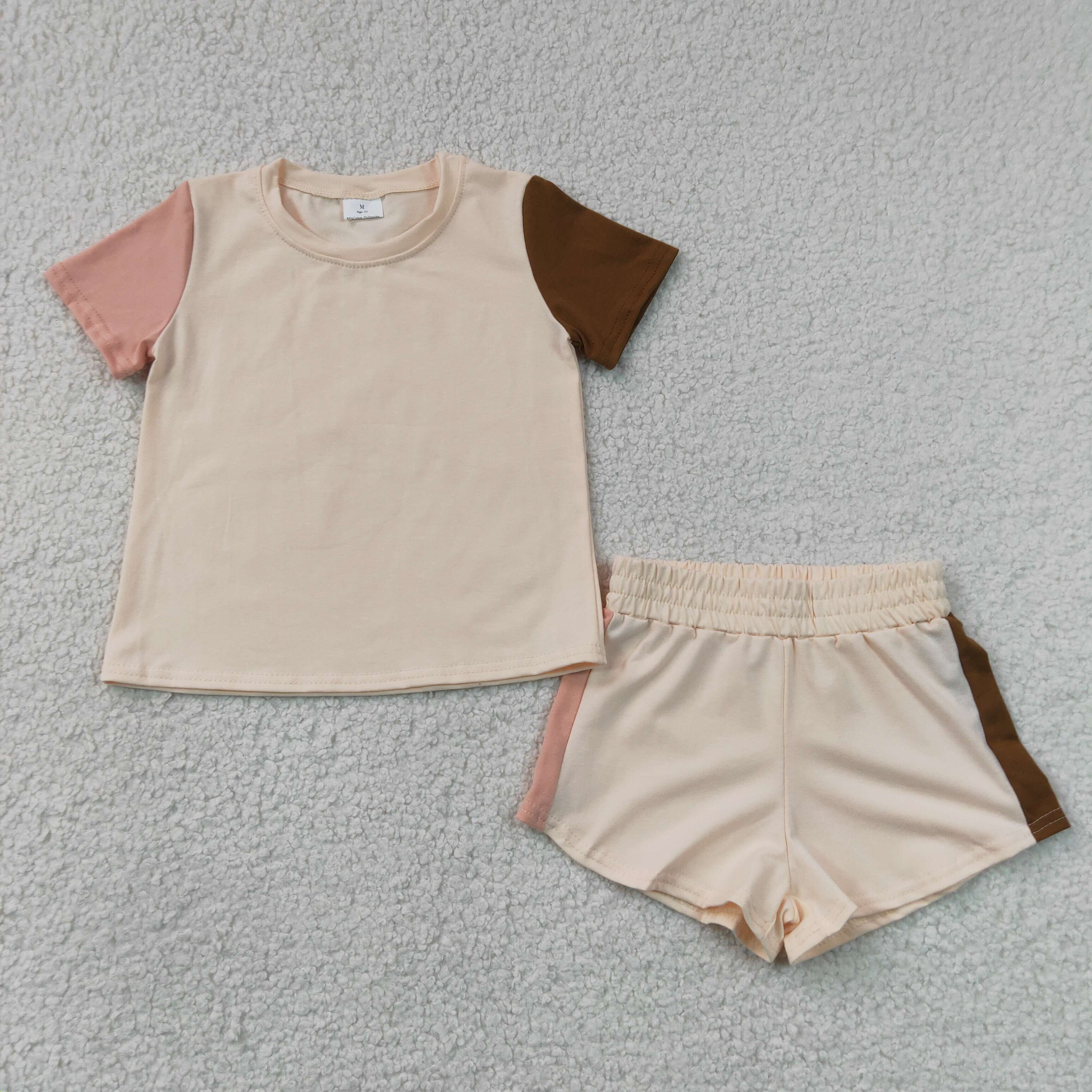 BSSO2012 Brown beige short sleeve boy summer  set