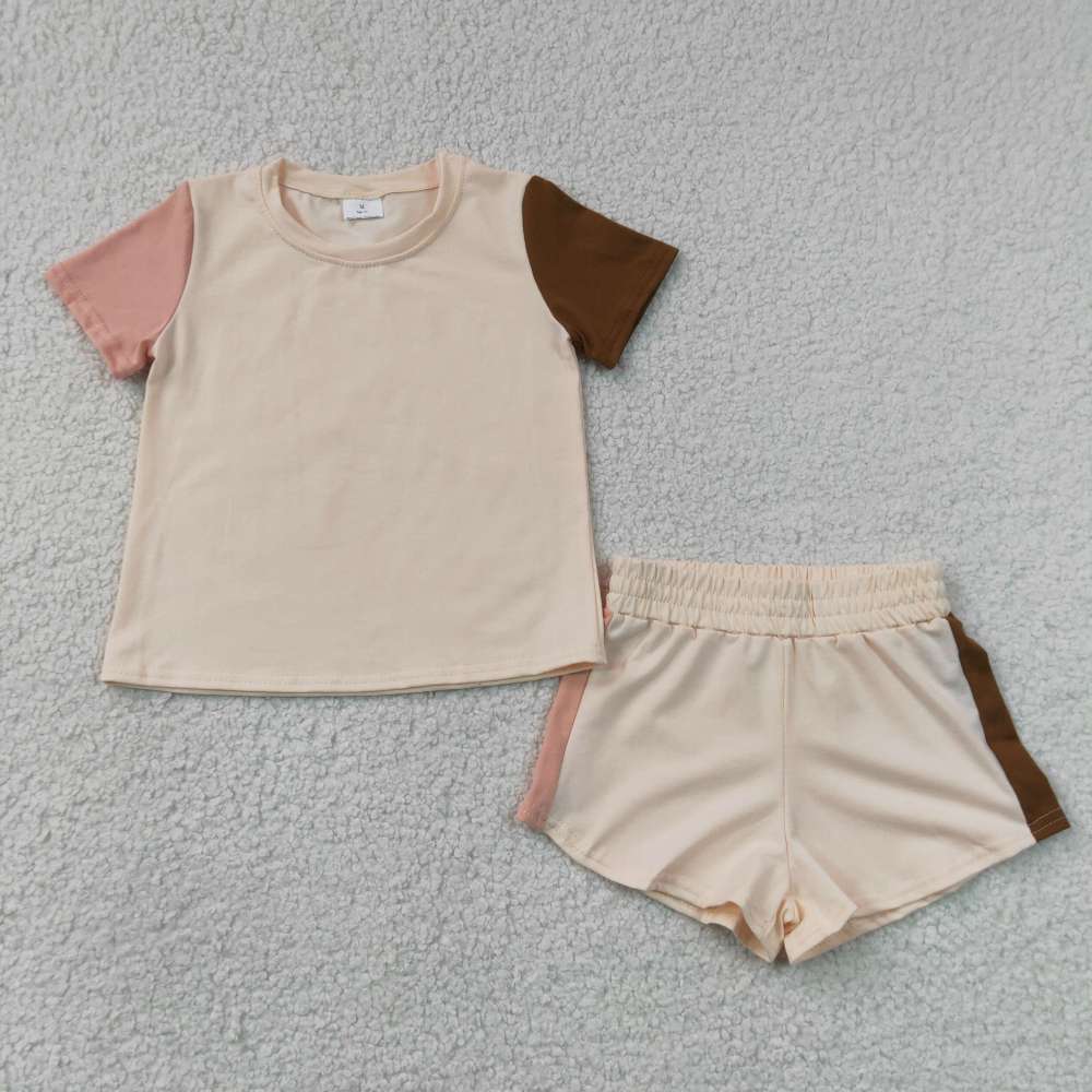 BSSO2012 Brown beige short sleeve boy summer  set