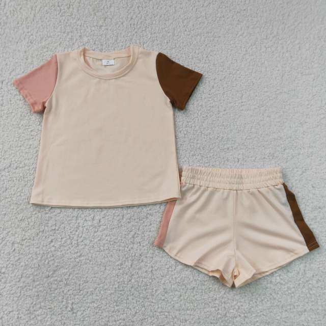 BSSO2012 Brown beige short sleeve boy summer  set
