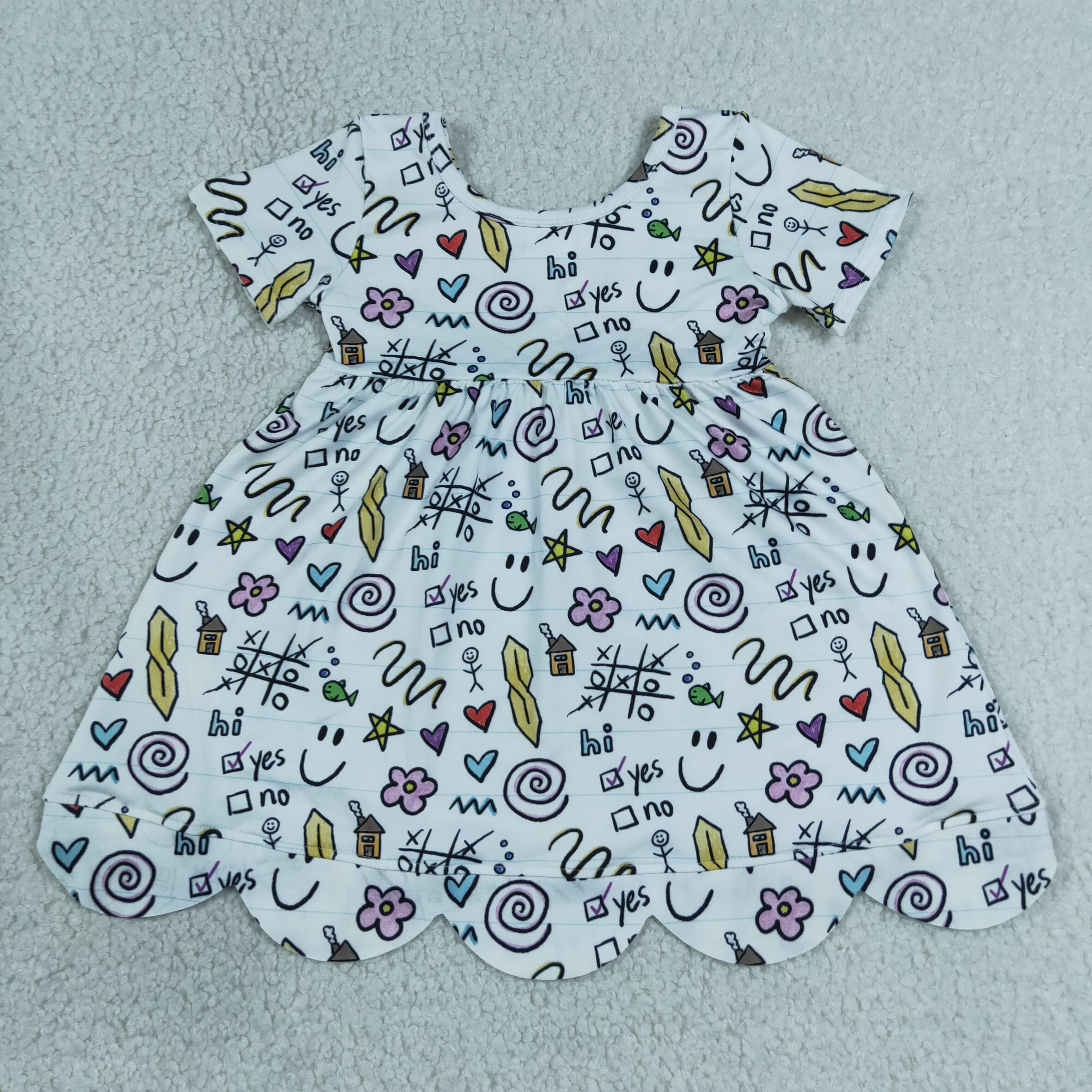 GSD4157  RTS yes no print girl summer scallop back to school dress