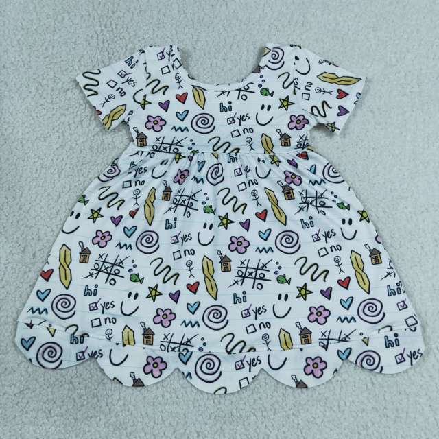 GSD4157  RTS yes no print girl summer scallop back to school dress