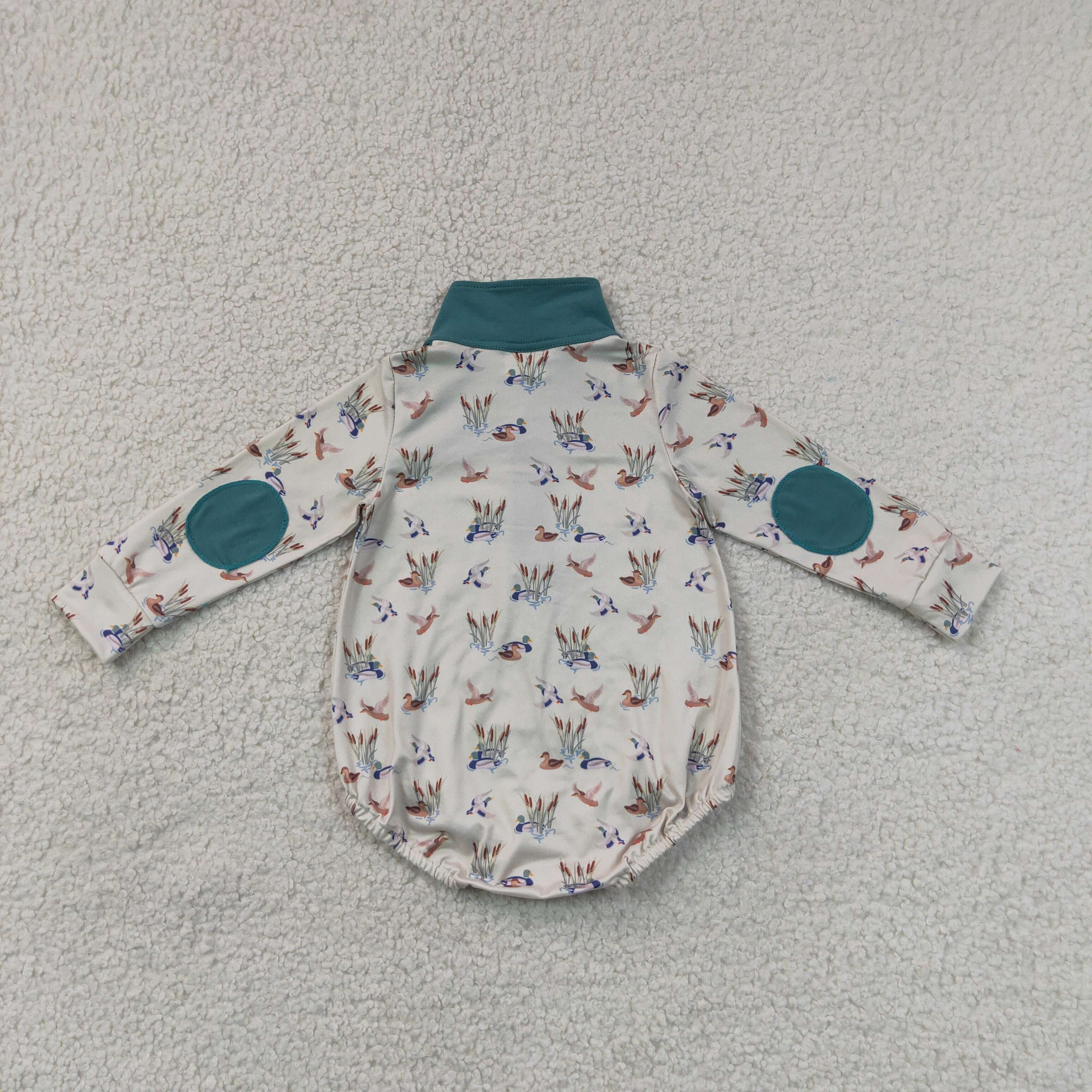 LR3052 Baby Geen Duck long sleeve zipper Rompers