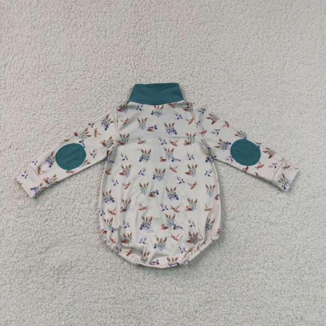 LR3052 Baby Geen Duck long sleeve zipper Rompers