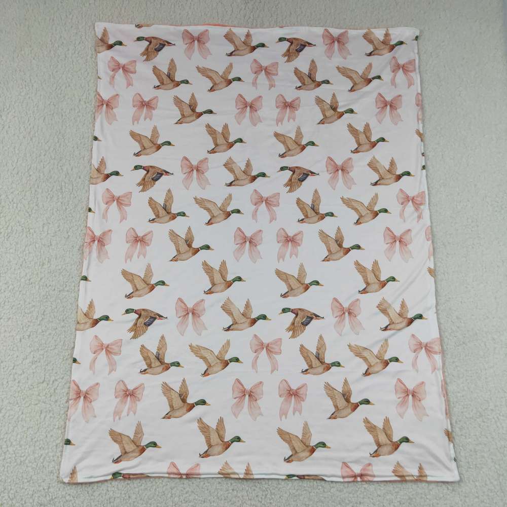 BL0248  pink bows duck print baby blanket