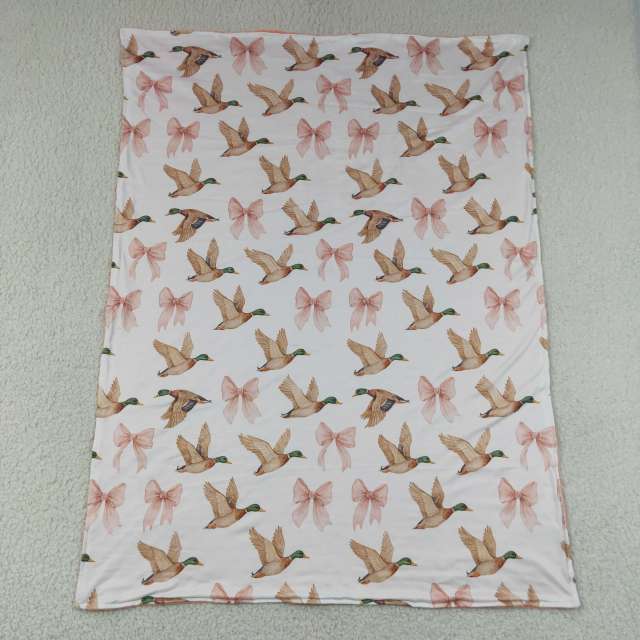 BL0248  pink bows duck print baby blanket