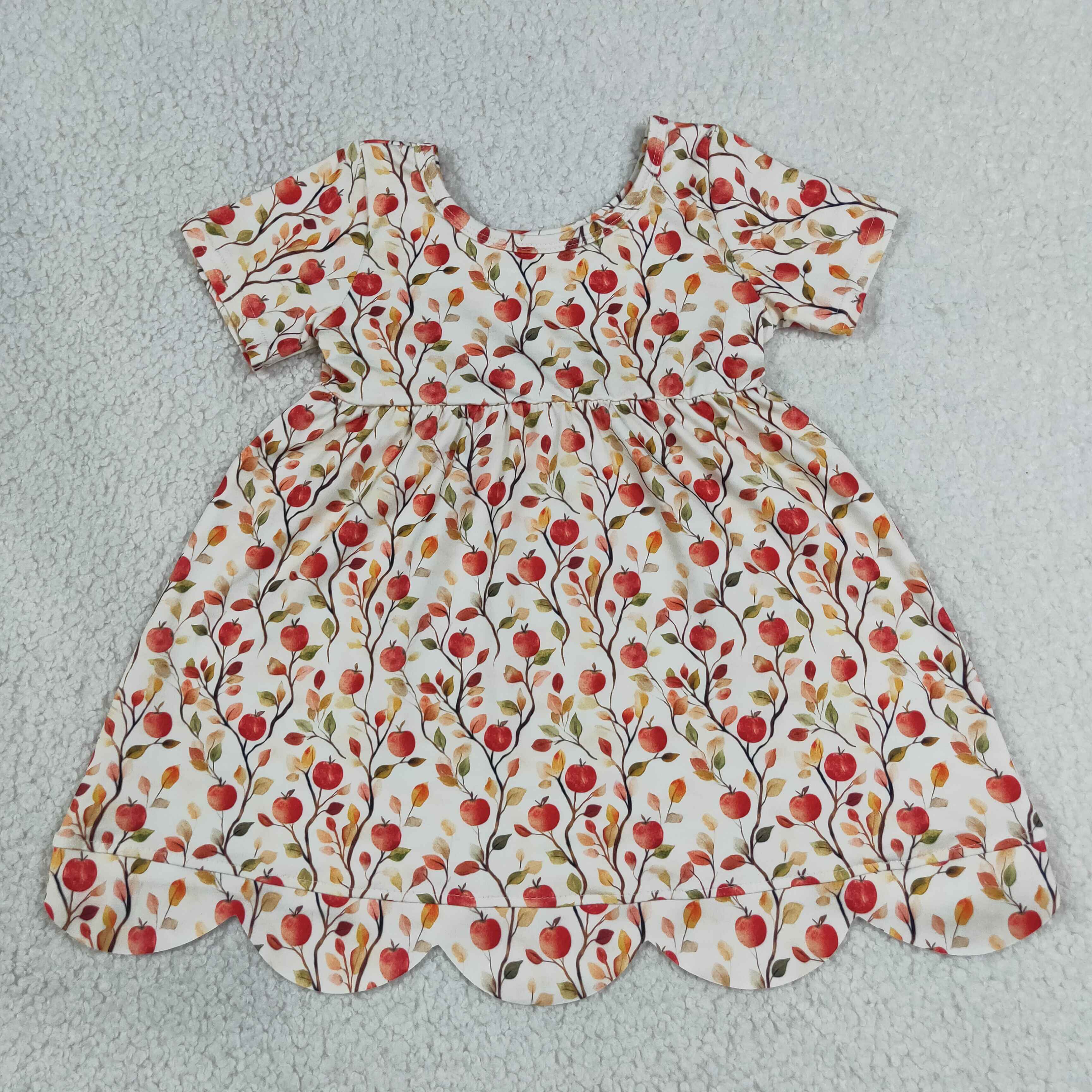 GSD2518 RTS apples leaves girl summer scallop dress