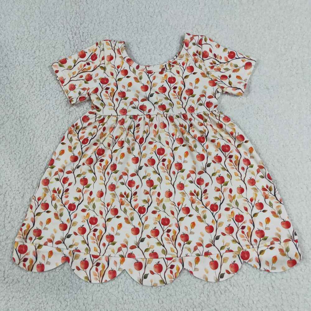 GSD2518 RTS apples leaves girl summer scallop dress