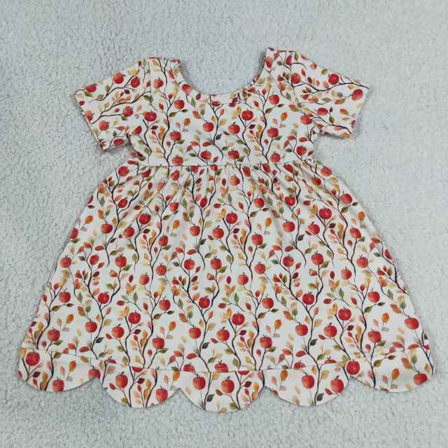 GSD2518 RTS apples leaves girl summer scallop dress