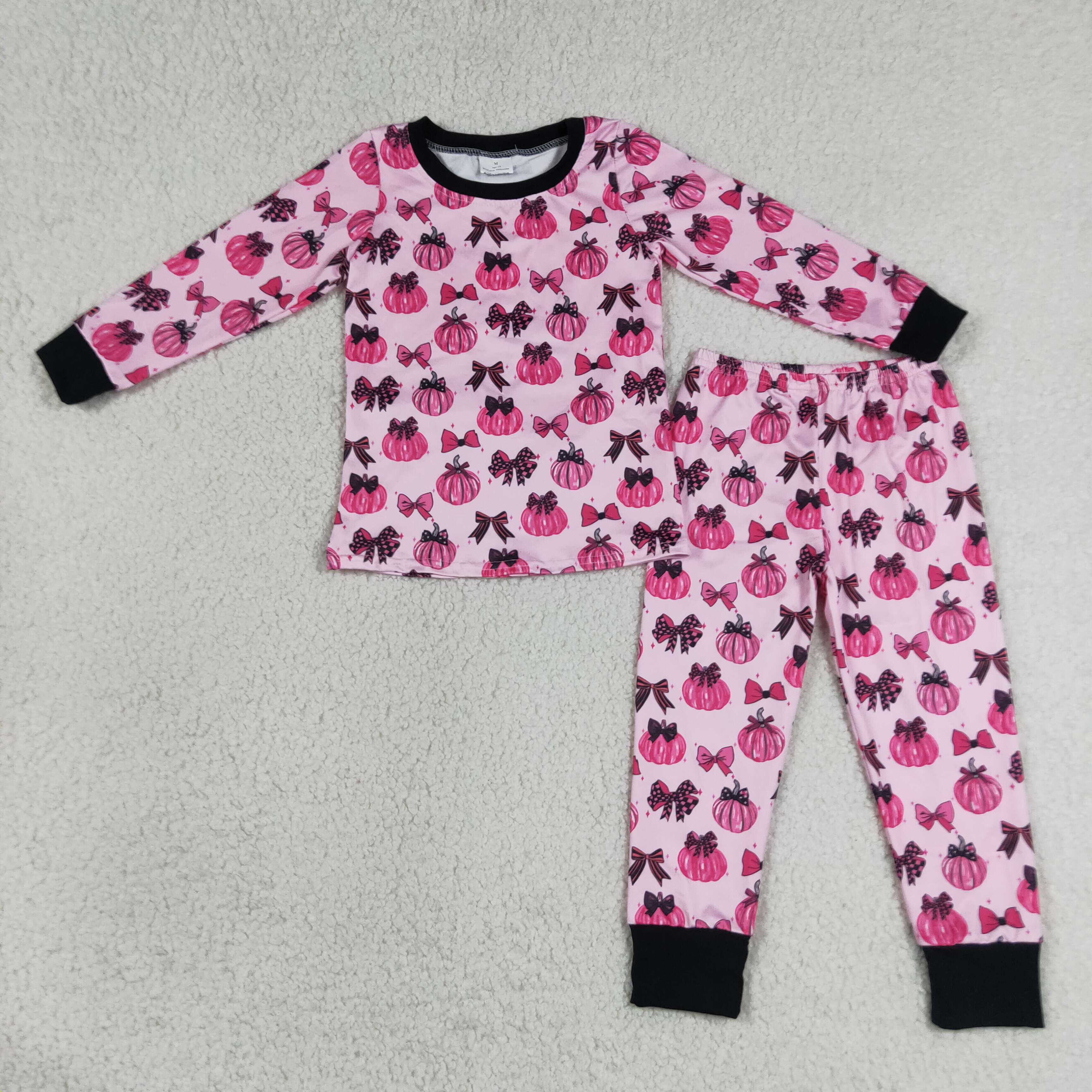 GLP3375   Halloween pink purple bows long Sleeve girl pajamas Set