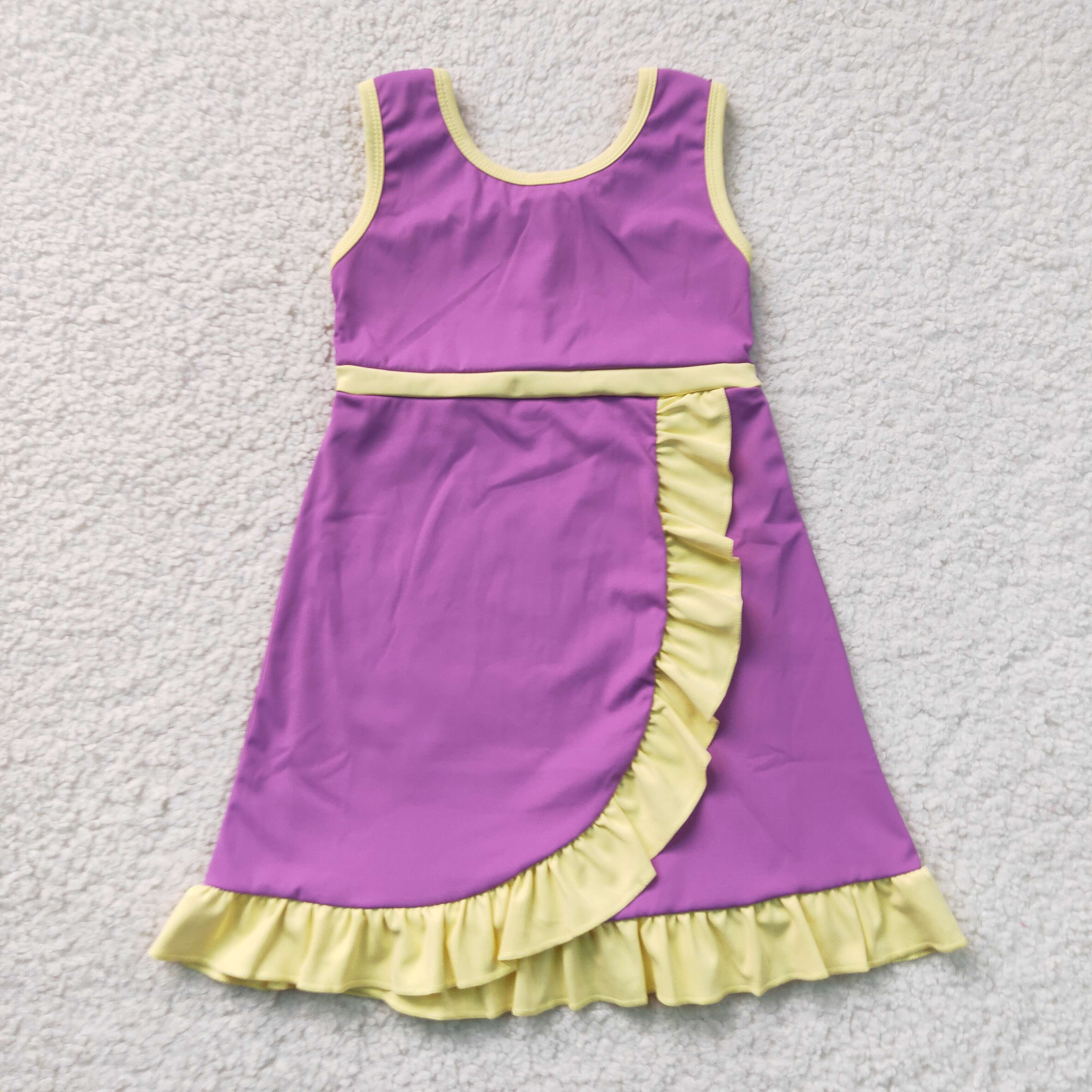 GSD4147 RTS Yellow purple trim print active girl yoga dress